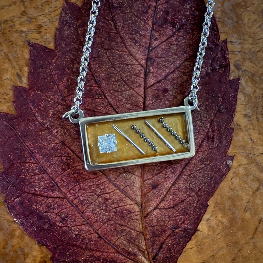 Silver and Gold Handmade Geometric Pendant Necklace